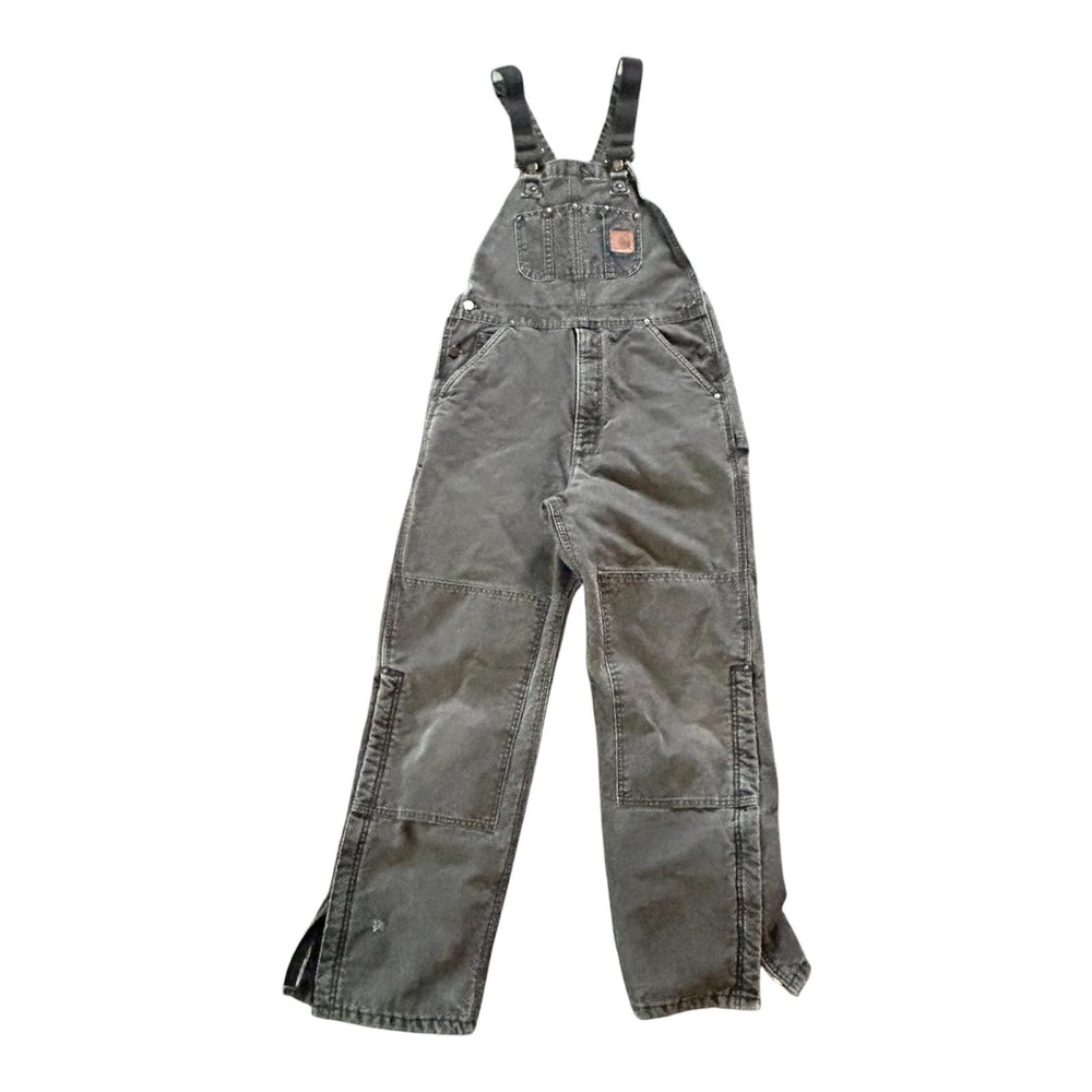 Carhartt Bib Overalls Mens 32x32 Black Quilt Lined Duck Zip Legs Workwear R27BLK